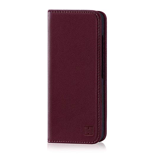 32nd Classic Series - Real Leather Book Wallet Case Cover for Google Pixel 3, Real Leather Design with Card Slot, Magnetic Closure and Built in Stand - Burgundy