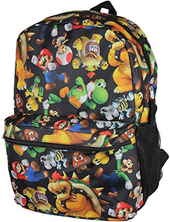 Super Mario Bros. Backpack All Over Character Print 16" School Bag