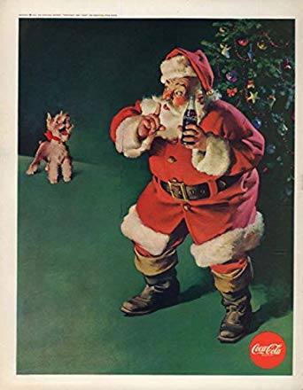 Santa Claus shushes terrier & drinks Coca-Cola ad 1961 BL