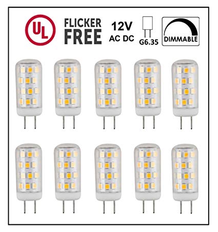 CBconcept UL Listed, 12 Volt G6.35 LED Light Bulb, 10 Pack, 3 Watt, Dimmable, 330 Lumen, Warm White 3000K, 360 degree Beam Angle, 35W Equivalent, JC BiPin Halogen Replacement Bulb