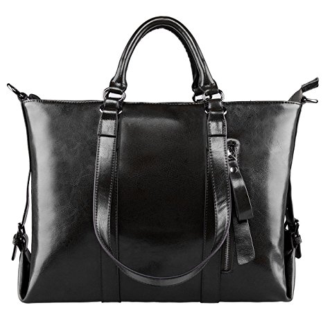 S-ZONE 3-Way Ladies Women's Cow Split Leather Tote Bag Handbag Shoulder Bags (A-Black)