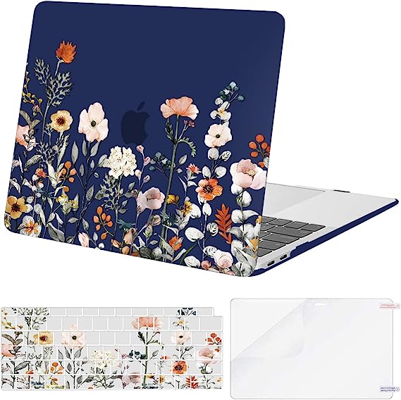 MOSISO Compatible with MacBook Air 13 inch Case 2022 2021 2020 2019 2018 Release A2337 M1 A2179 A1932 Retina Display, Plastic Garden Flowers Hard Shell&Keyboard Cover&Screen Protector, Blue