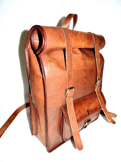 Distressed Goat Leather Messenger  Laptop Satchel College School Backpack Rucksack Shoulder Bag