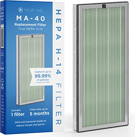 Medify MA-40 Genuine Replacement Filter | for Allergens, Wildfire Smoke, Dust, Odors, Pollen, Pet Dander | 3 in 1 with Pre-filter, H14 HEPA, and Activated Carbon for 99.99% Removal | 2-Pack