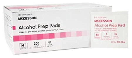 Mckesson Alcohol Prep Pads 2 Ply Sterile Single Use Medium Size - 200 Ct. Box (Pack of 4 Boxes = 800 Pads)