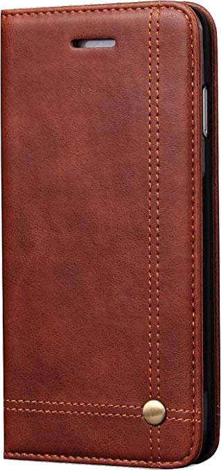 Cubix Magnetic Flip Cover for Apple iPhone 6 Apple iPhone 6s - 4.7 INCH - Leather Case Wallet Slim Folio Book Cover with Credit Card Slots Cash Pocket Stand Holder - Brown