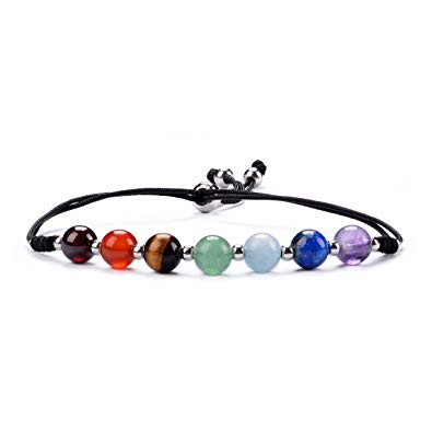 Cherry Tree Collection Natural Gemstone Chakra Bracelet | Adjustable Size Nylon Cord | 6mm Beads, Silver Spacers | Womens/Girls