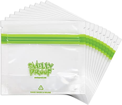 10x Expandable Reusable Food Storage Bags by Smelly Proof, US Made. NO PEVA & BPA FREE, Reusable Freezer Bags, Dishwasher-Safe, NO SMELL, Double Zip, CLEAR 3 mils STAND-UP 4" x 3" - 10pk