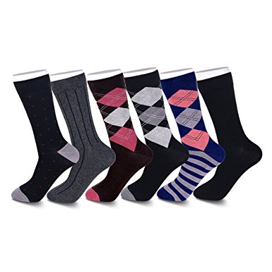 Lillyarn Mens Cotton Colorful Crew Dress Socks 6 Pack