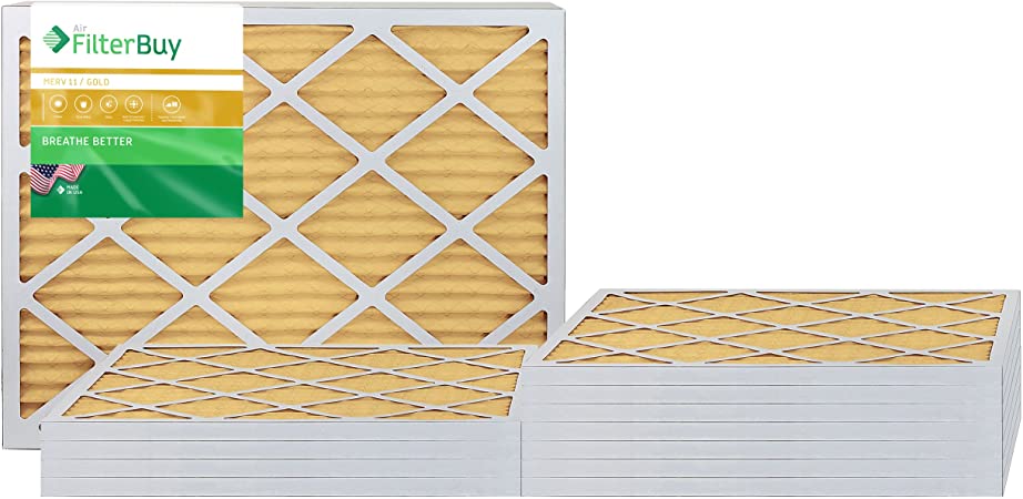 FilterBuy 20x30x1 MERV 11 Pleated AC Furnace Air Filter, (Pack of 12 Filters), 20x30x1 – Gold