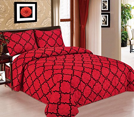 Galaxy Bedspread 3-Piece Quilt Set Soft Quilted Bedding New ArrIval SALE! (King, Red & Black)