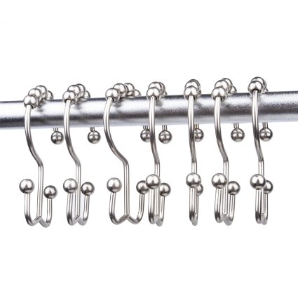 Imiee Shower Curtain Rings Hooks with Mills Metal Double Glide Polished Nickel , Set of 12