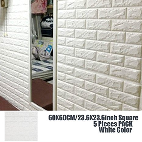 3D Wall Panels Stickers White Brick ,Self Adhesive Peel&Stick Faux Foam Bricks Wallpaper 5PACK