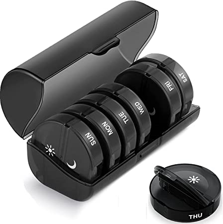 TookMag Pill Organizer 2 Times a Day, Weekly AM PM Pill Box, 7 Day Pill Cases for Pills/Vitamin/Fish Oil/Supplements (Black)