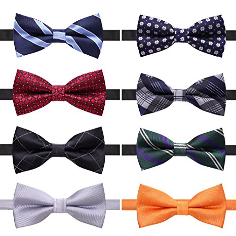 AUSKY 8 PACKS Elegant Adjustable Pre-tied bow ties for Men Boys in Different Colors