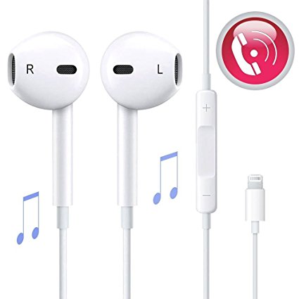 Earphones Lightning Headphones With Microphone Lightning Earbuds Stereo Headphones and Remote Control Made for iPhone 7/7 Plus iPhone8/8Plus iPhone X (White)
