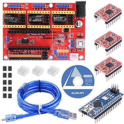 Kuman for Arduino 3D Printer CNC Shield Expansion Board V5.0   Arduino Nano Board   A4988 Motor Drivers   Heat Sink for Arduino 3D Printer BS015