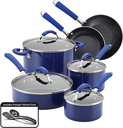 Farberware 10640 Millennium Nonstick Cookware Pots and Pans Set, 12 Piece, Blue