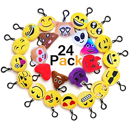 Meland Emoji Keychain - 24 Pack 2.4 Inch Mini Plush Emoji Pillow Party Supplies for Gift Rewards Pinata Filler Decoration for Room Bag Car