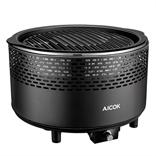 Aicok Smokeless Charcoal Grill,  Portable Charcoal Grill, Barbecue Grill for Backyard, Electric Fan, Travel Bag, Black