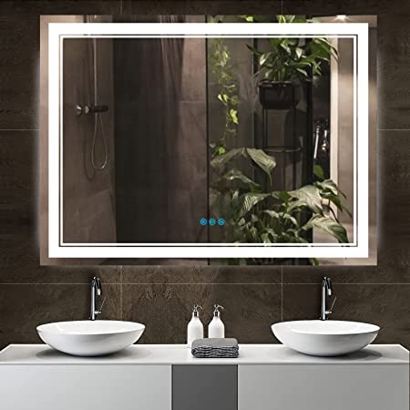 Homedex 48”x 36” Bathroom Led Vanity Mirror with 3 Colors Light, Dimmable Touch Switch Control, Anti-Fog Wall Mounted Makeup Mirror for Wall (Horizontal/Vertical)