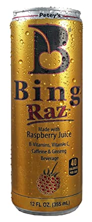 8 Pack - Petey's Bing Raz - Raspberry - 12oz.  Energy Drink Outlet Sticker