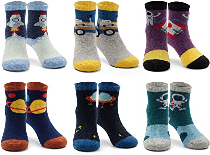 Boys Wool Socks Kids Winter Warm Socks Thicken Thermal Crew Socks for Boys 6 Pairs