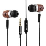 ZealSound HDE-300 In-ear Noise-isolating Wood Headphones with Mic Fiber Cable -Black
