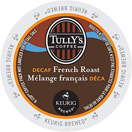 Tully's French Roast Grand Dark DECAF Coffee * 1 Box of 24 K-Cups *
