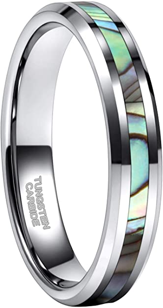 Frank S.Burton 4mm 6mm 8mm Tungsten Abalone Shell Inlay Rings for Men Women Couples Opal Wedding Band Size 4-15