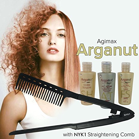 Agimax GOLD Kit - Home Hair Straightening Treatment Kit - Authetnic Arganut NANO Brazilian Blow Dry Nano Keratin Kit by S'OLLER BRASIL - the makers of AGIMAX MAGIC. Same Day Wash out Anti Frizz Hair Smoothing Stragithening Treatment for Men & Women. Infused with Argan Oil and FORMALDEHYDE FREE Repair!