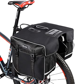 BAIGIO Double Pannier Bags for Bike - Waterproof Bicycle Rear Seat Trunk Panniers Pack with Rain Cover & Reflective Stripe
