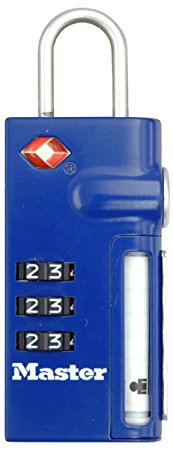 Master lock Luggage Lock TSA 3 Digit Set Your Own Combination Padlock with Retractable ID Tag Multicolour (Blue) 4693EURDBLU