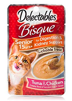 Hartz Delectables Bisque Senior 15 Years  Lickable Wet Cat Treats - Tuna & Chicken - 12 Pack