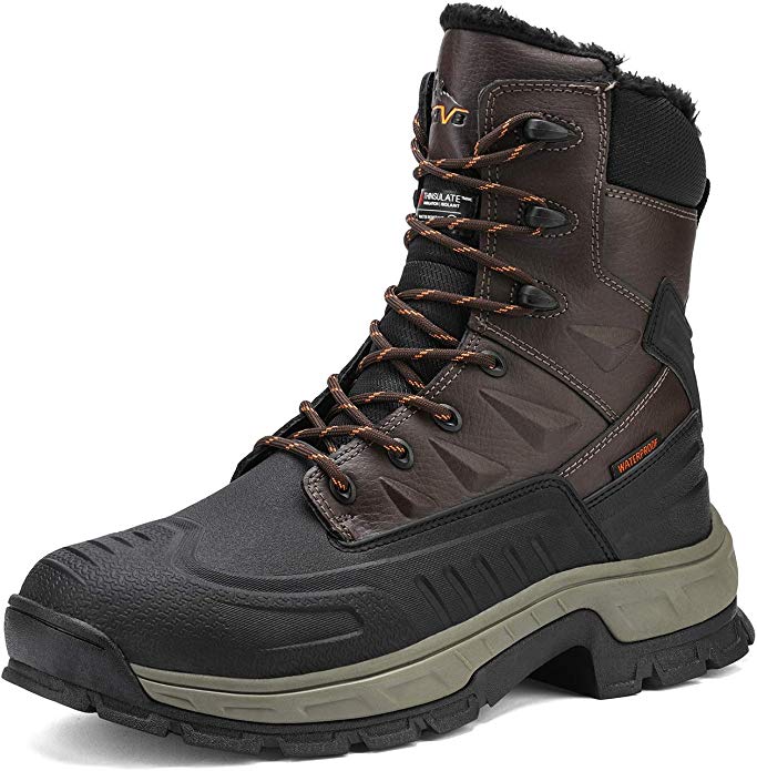 NORTIV 8 Men's Insulated Waterproof Construction Rubber Sole Winter Snow Skii Boots