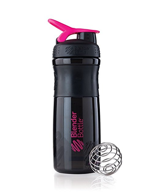 BlenderBottle SportMixer Tritan Grip Shaker Bottle, Black/Pink, 28-Ounce