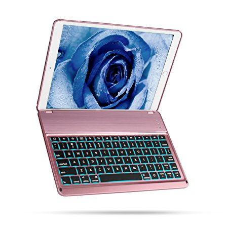 iPad Pro 10.5 Keyboard Case, Sounwill 7 Colors LED Backlit Responsive Keyboard with 135° Folio Protective Cover，Auto Sleep / Wake,Silent Typing,Smooth Buttons (for Model A1701/A1709) (Rose Gold)