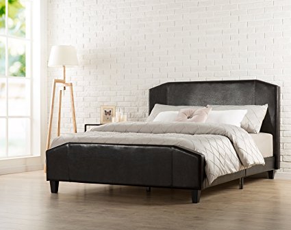 Zinus Sculpted Faux Leather Upholstered Platform Bed with Footboard and Wooden Slats, King, Espresso