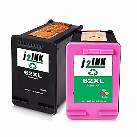J2INK 2 Pack Remanufactured Ink Cartridge for 62XL C2P05AN C2P07AN High Yield