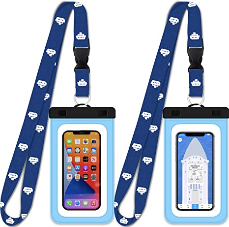 Cruise Lanyards Waterproof Cell Phone Pouch Dry Case with Touch Screen [2 Pack] Blue