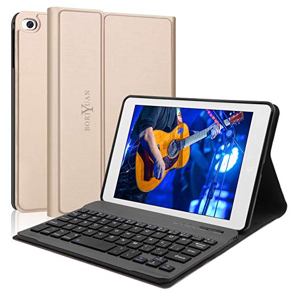iPad Mini 5 2019/Mini 4/3/2/1 Keyboard Case, Boriyuan Folio PU Stander Smart Cover,With Detachable Wireless Bluetooth Keyboard,For iPad 7.9 Inch Keyboard Case(Gold)