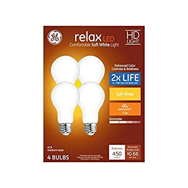 GE Relax 4-Pack 40 W Equivalent Dimmable Warm White A19 LED Light Fixture Light Bulbs