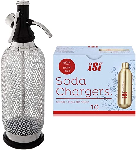 iSi Classic Stainless Steel Mesh Sodamaker (1 Liter) with CO2 Soda Siphon Chargers (10-Pack) Bundle (2 Items)