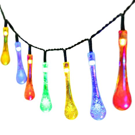 Outdoor Solar Powered String Lights,easyDecor Water Drop 8Mode 30 LED 21ft Multi-color Waterproof Decorative Christmas Fairy Icicle Light for Indoor Party,Wedding Decoration,Patio,Garden,Tree Decor