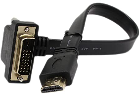 DVI to HDMI Cable,dvi 24 1 to hdmi Flat Cable,SinLoon Gold-Plated 90 Degree Angle Upward & Downward DVI to Hdmi 1080p Hdmi Video Converter Adapte Cable HDTV, Plasma, DVD and Projector(dvi-D 24 1 M-M)