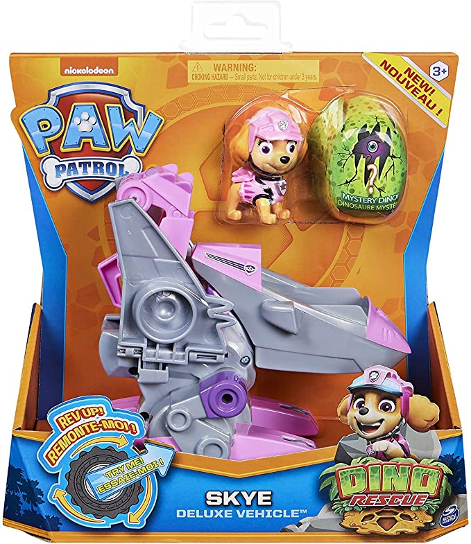 Paw Patrol 6059520 Dino Rescue Skye’s Deluxe Rev Up Vehicle with Mystery Dinosaur Figure