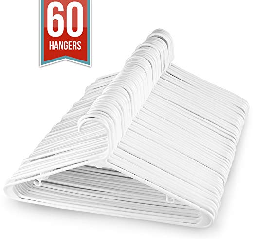 Sharpty White Hangers Plastic for Adults, Plastic Clothes Hangers Ideal for Everyday Standard Use, Clothing Hangers Pack of 60