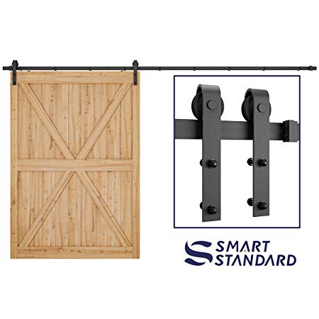 SMARTSTANDARD 12ft Heavy Duty Sturdy Sliding Barn Door Hardware Kit - Smoothly and Quietly - Easy to Install - Includes Step-by-Step Installation Instruction Fit 72" Wide Door Panel(J Shape Hanger)