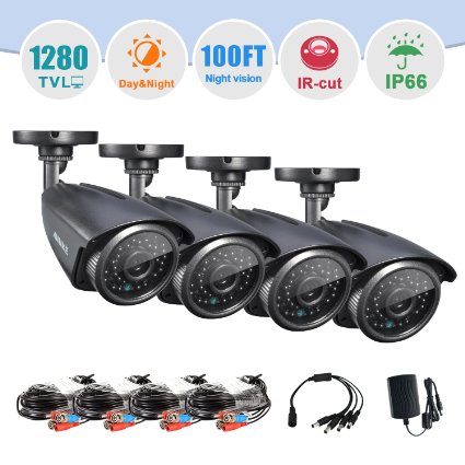 Annke 720P Hi-Resolution AHD Security Camera System Fixed Indoor and Outdoor Bullet Camera Super Night VisionMetal Casing Vandal Proof with Free Power Supply
