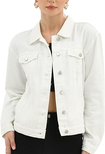Argstar Denim Jacket for Women Button Up Long Sleeve with Pockets (Available in Inner Pockets)